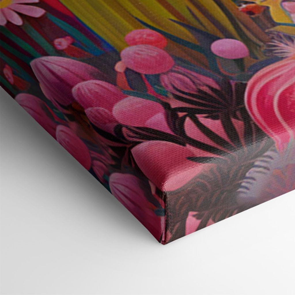 Canvas for Living Room. Desert Dusk Dreamscape � Tall Cacti and Wildflowers Under a Tranquil Pink-Purple Sky, 27 x 18 inch Canvas Wall Art - Ready to Hang