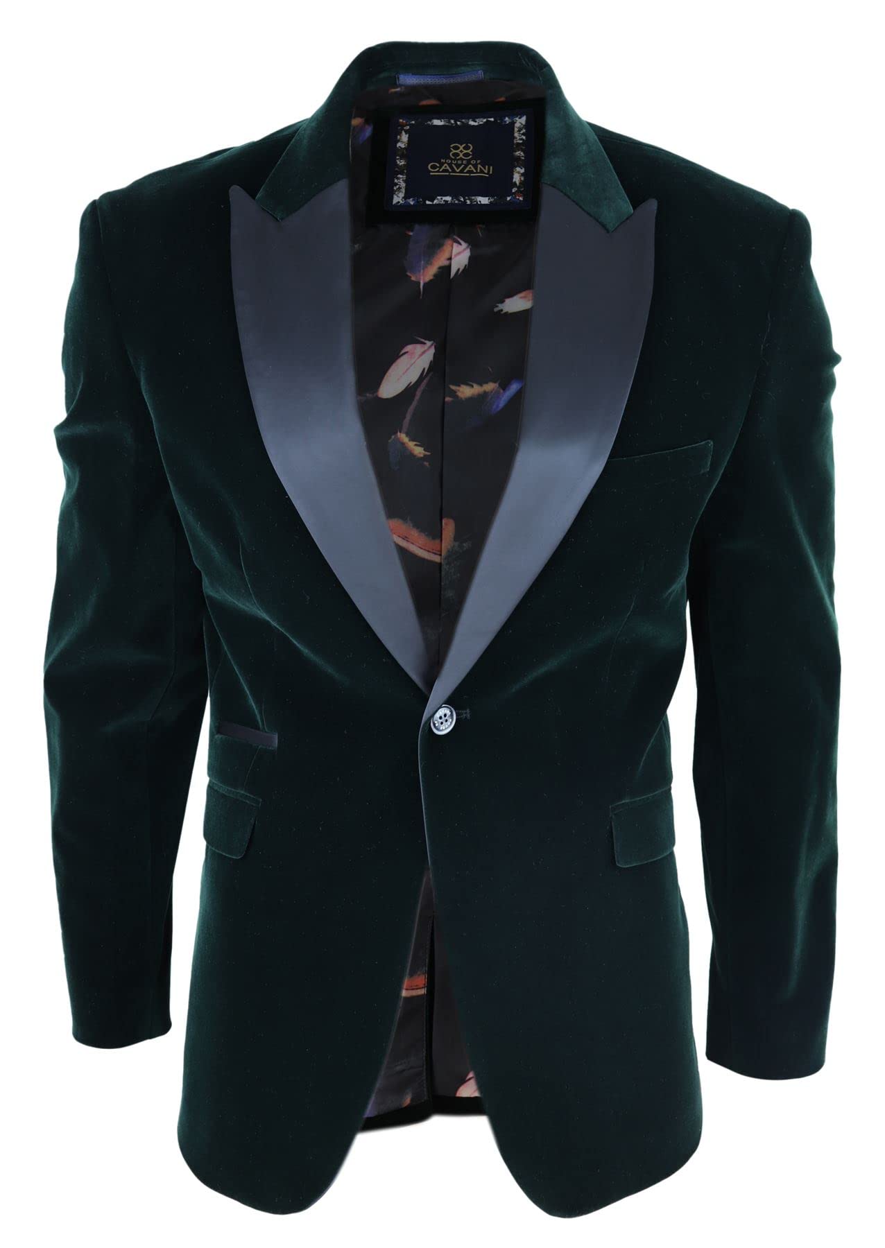 House Of Cavani Men's Green Rosa - Soft Velvet Olive 1 Button Dinner Jacket Tuxedo Blazer Fit - 44