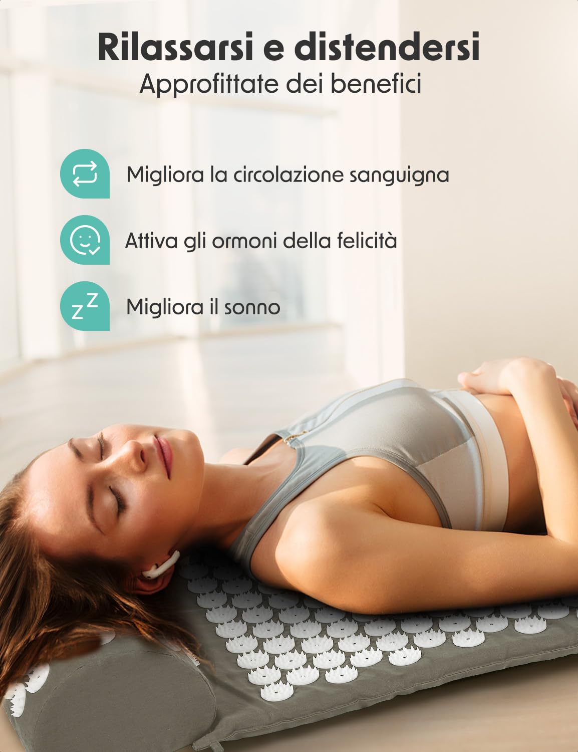 LifeGoods Tappetino Agopressione - Eco - Tappetino Massaggiante Corpo - Tappeto Agopressione - Mysa Tappetino Svedese - Mysa - Sfere da Massaggio e Borsa - Bianco e Grigio