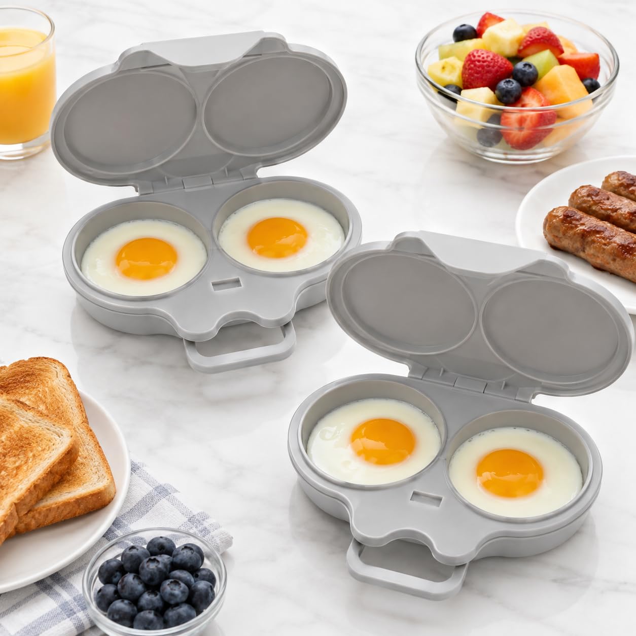 Dual Cavity Microwave Egg Poacher, 2027 New 2-Egg Cooker with Lid，Grey