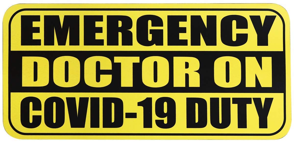 KaaHego Emergancy Doctor ON COVID -19 DUTY Vinyl Decal Sticker for Bumper Car Windows,Truck,Bike,Motorcycle(Size 19.5x11.5cm)_Yellow/Black