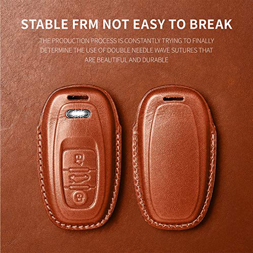 Image of Tukellen Compatible with Audi Key Fob Cover Genuine Leather with Keychain,Leather Key Case Key Shell Compatible with Audi R8 Q5 Q7 S3 S4 S5 S6 S7 S8 SQ5 RS5 RS7 A4 A5 A6 A7 A8 Keyless Entry-Brown