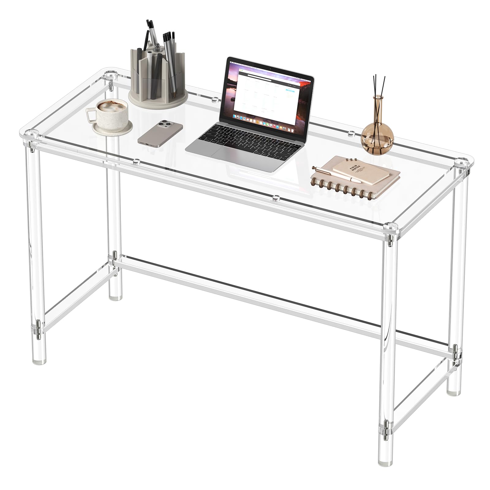 Photo 1 of [PARTS ONLY] HMYHUM Acrylic Computer Desk, 47 Inch Clear Home Office Desk for Laptop, Study, Writing, Vanity Table with Cylindrical Legs, Modern, Easy Assembly