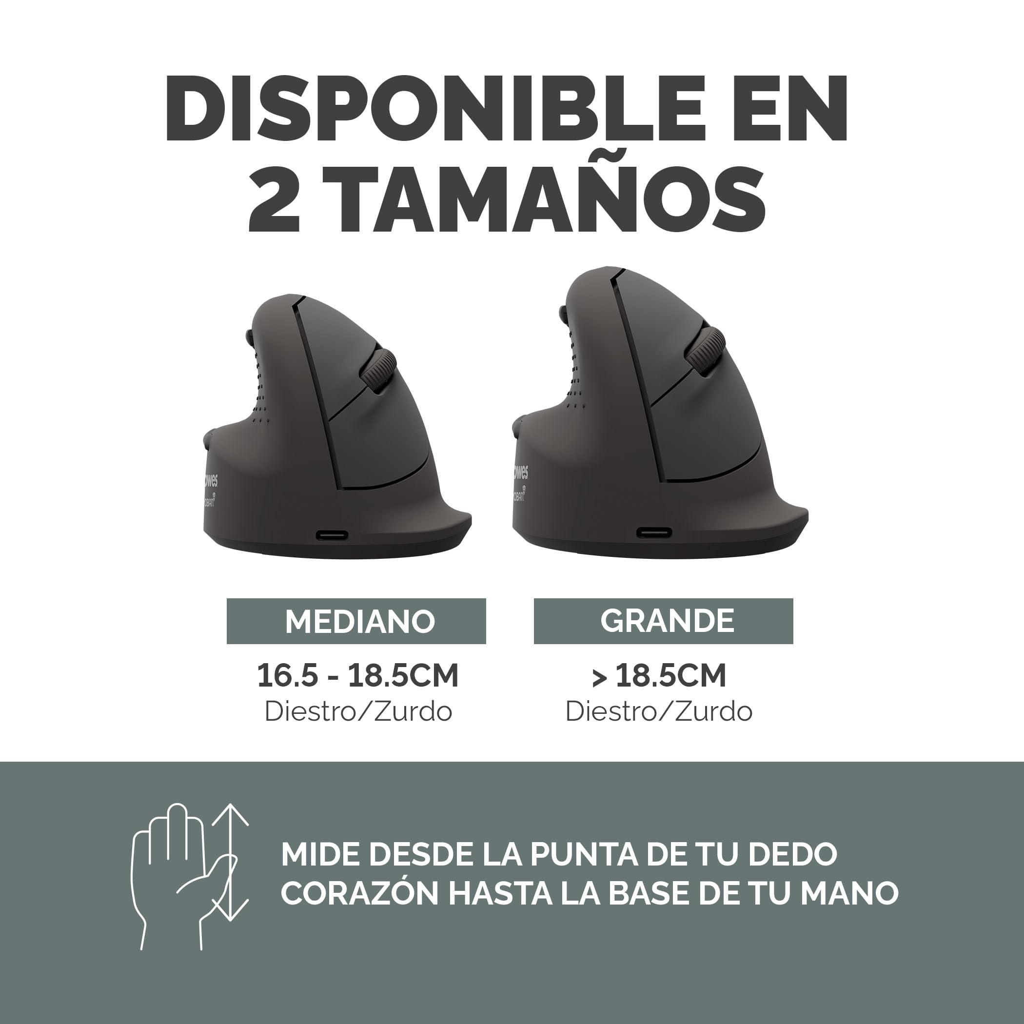 Fellowes Ratón Vertical Ergonómico Breyta Plus Mediano para Zurdos – Bluetooth inalámbrico, dongle inalámbrico o Cable, Contenido Reciclado, protección antimicrobiana Microban, batería Recargable