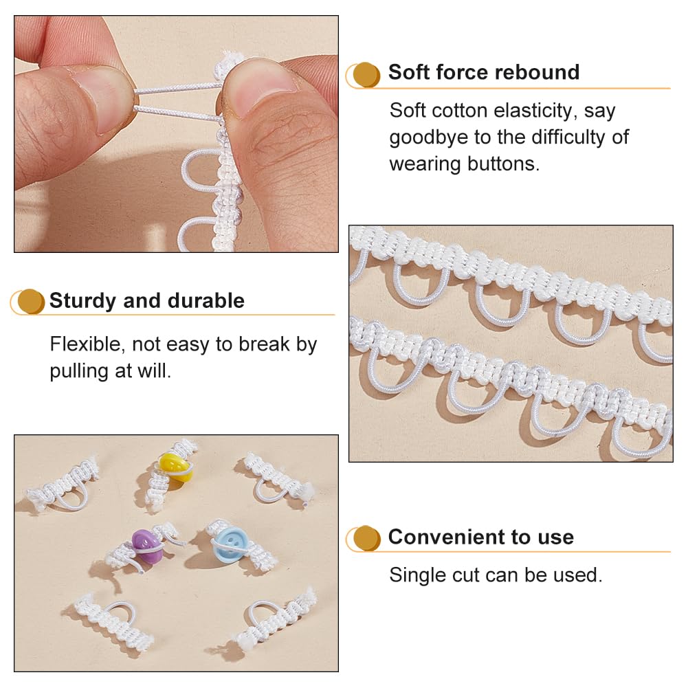 BENECREAT 22,5 m di nastro intrecciato in nylon con asole elastiche, cordino bianco con bottoni per corsetti, cordino elastico con bottoni per abiti da sposa, decorazioni per costumi e cucito, 12 mm