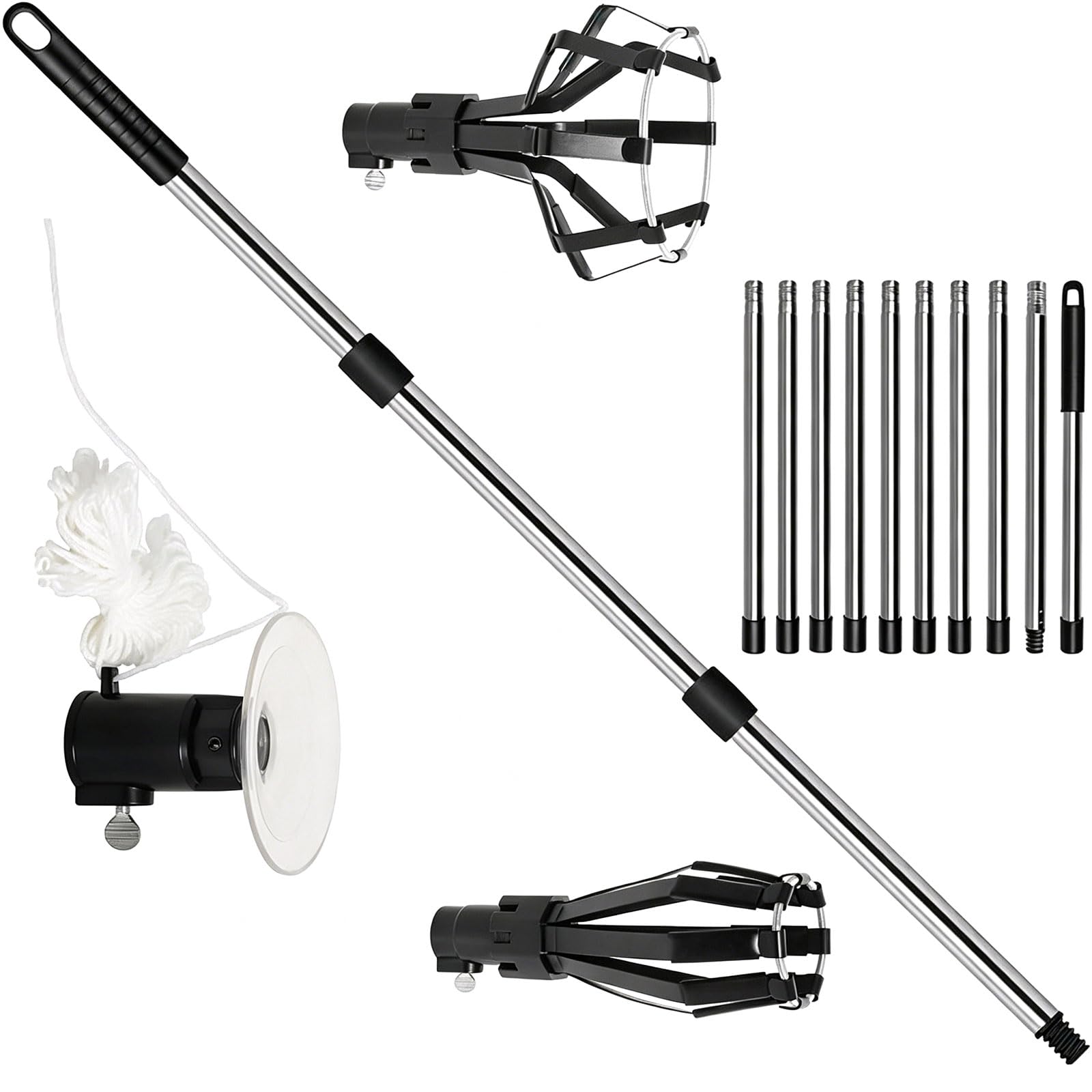Hsyzygian Premium Stainless Steel Bulb Changer with Extension Rod and Grips for Ceiling Fixtures Top Thread Bulb Tool Adjustable Length Steel Shaft and Scratch Silicone Pads