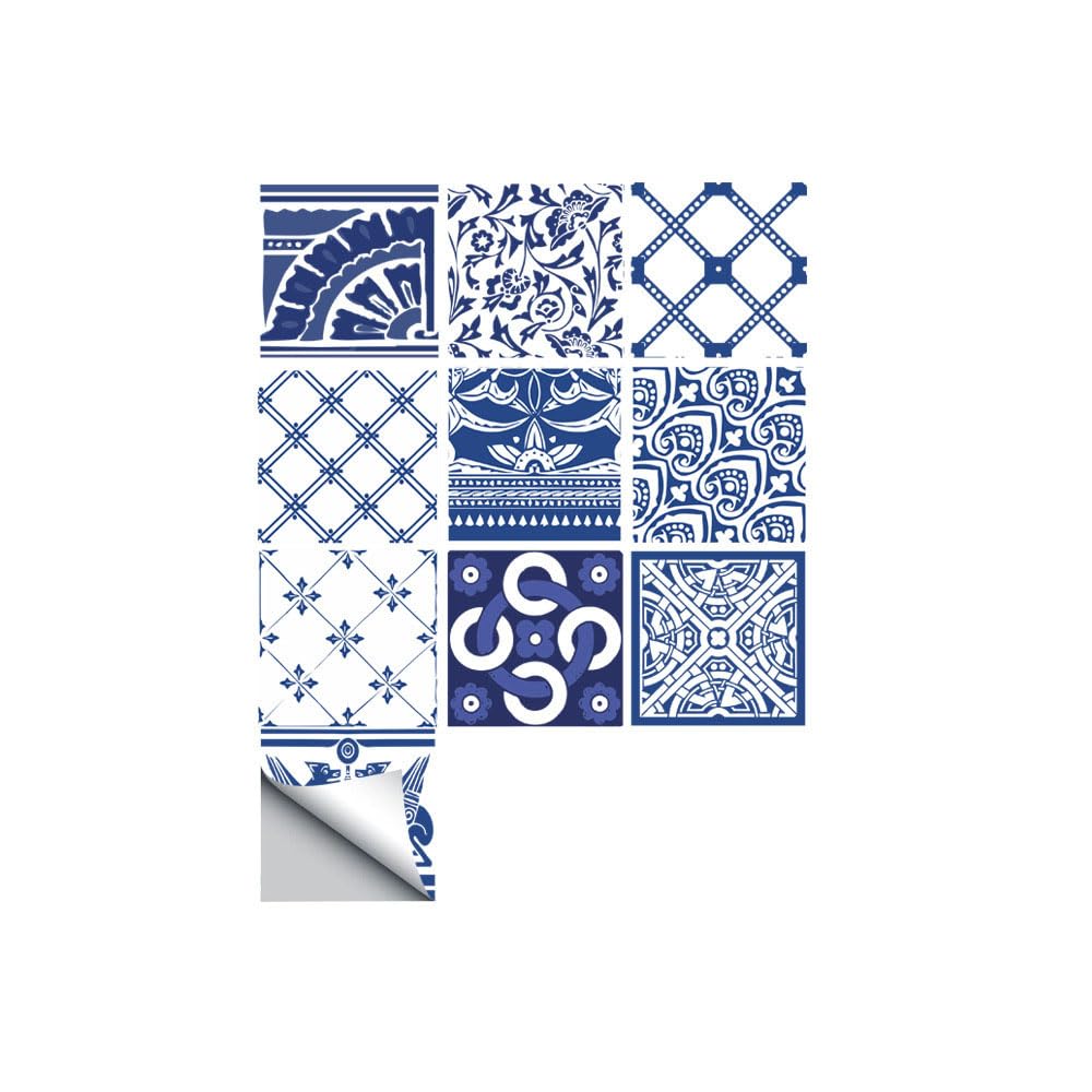 LMYSXAOZ Tile Stickers Stick on Tiles, Self Adhesive Wall Tiles for Bathroom Kitchen, Oil Proof DIY Peel and Floor Retro Flower Brick 20x20cm (20PCS,Blue)