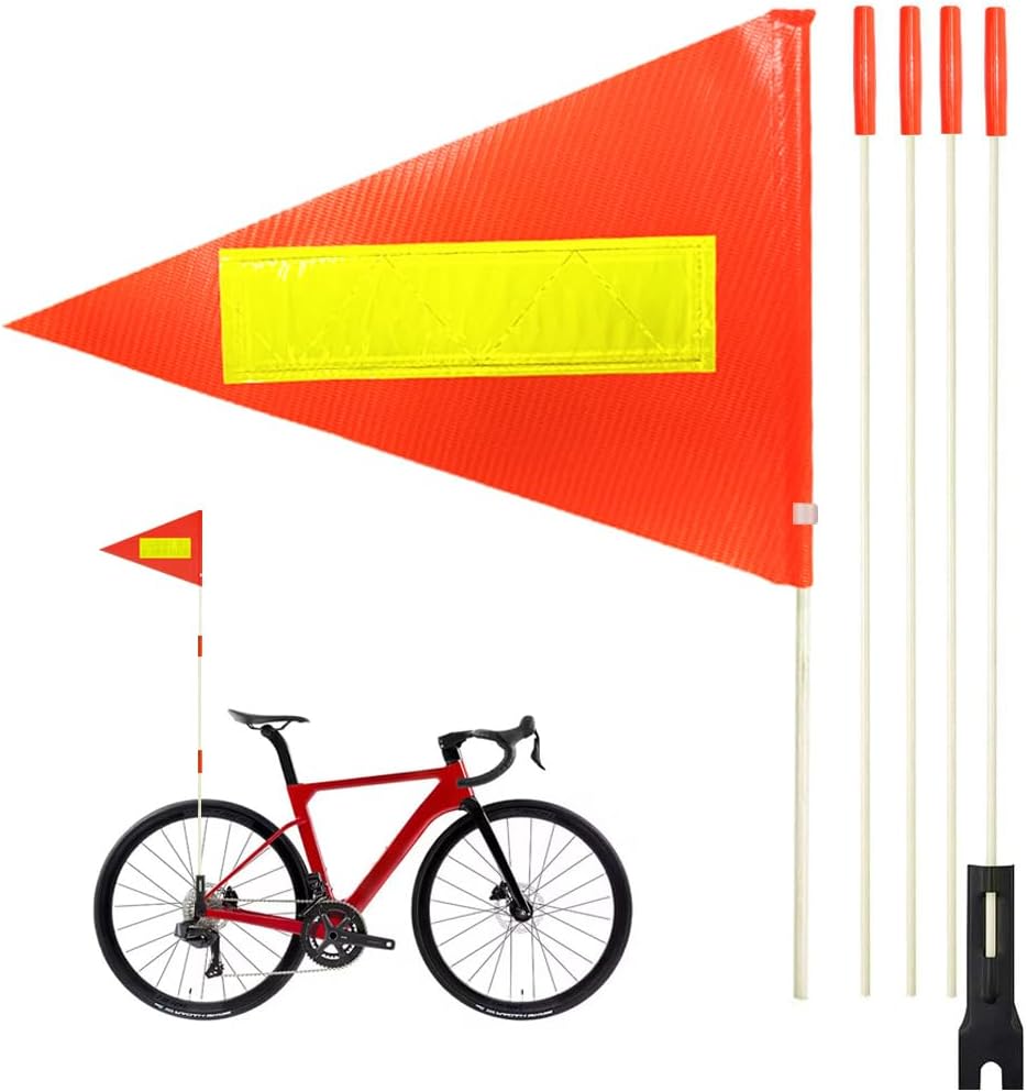Bike Safety Flag - 6 Ft Heavy Duty Fiberglass Pole, Polyester, Full Color, Tear-Resistant, Waterproof, Orange, Double-Sided Reflective