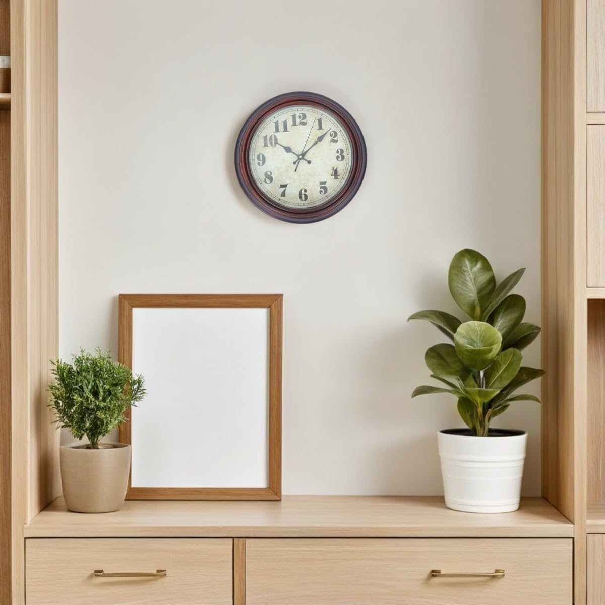 Reloj de Pared Vintage, Reloj de Pared de Cuarzo, 12 Pulgadas, Redondo, Silencioso sin Ruido, Números Clásicos de Alta Visibilidad, de Plástico y Electrónica, para Salón