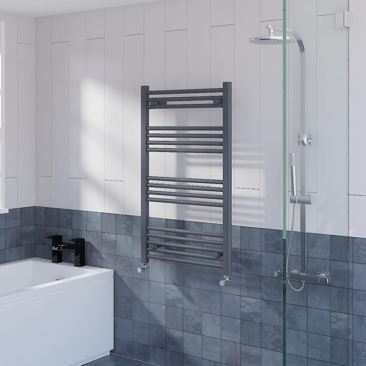 Warmehaus Anthracite Straight Heated Towel Rail Radiator Ladder For Bathroom Wall Mounted 1000X600mm