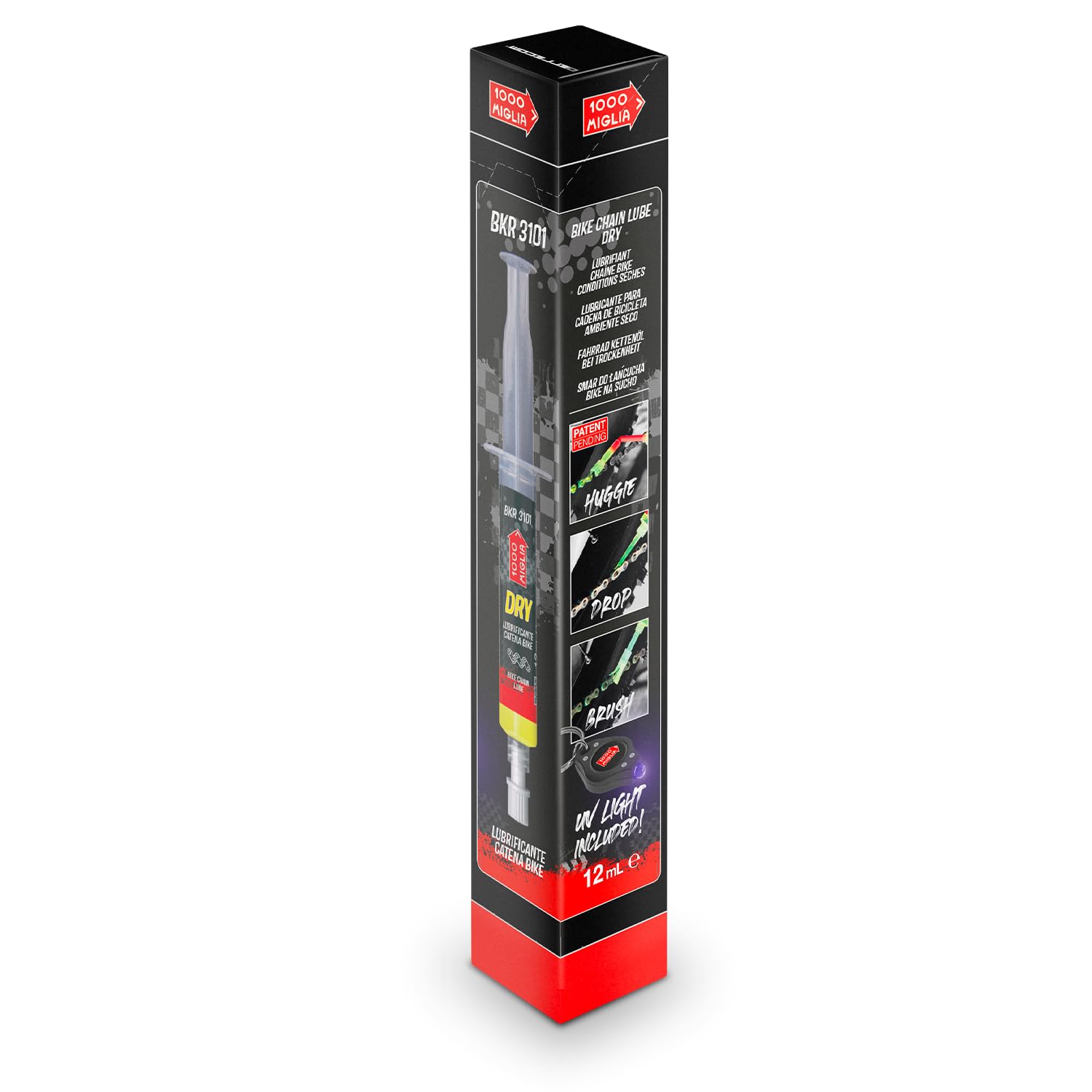 1000 Miglia BKR 3101 Smar do Łańcucha Rowerowego DRY, Suche Warunki Pogodowe, Strzykawka 12 ml z precyzyjnym aplikatorem do dokładnego i jednorodnego smarowania łańcucha rowerowego
