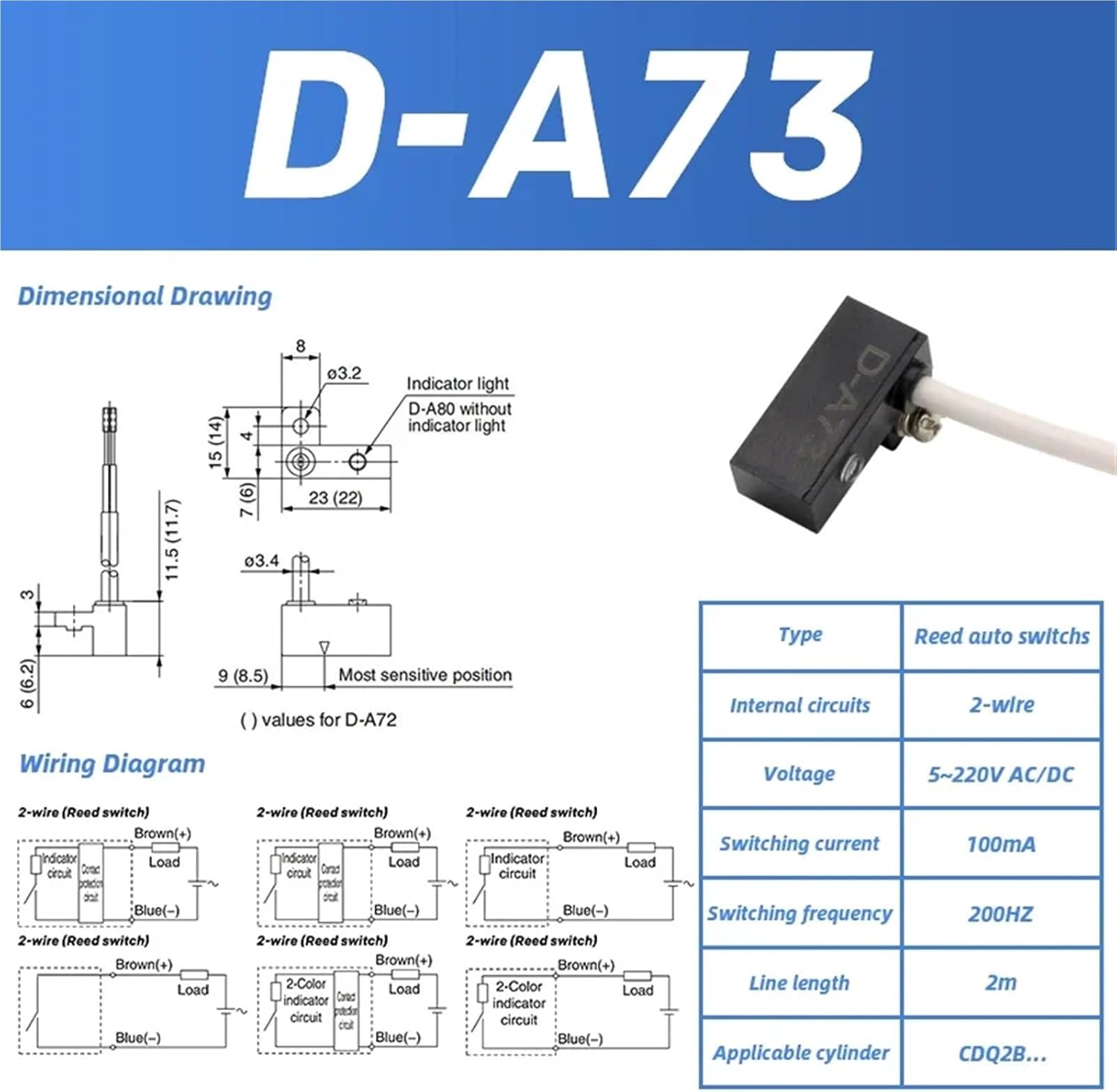 10PCS Magnetic Switch Sensor Reed Auto Switch D-A93 D-Z73 D-C73 A54 A73 Solid State Auto Switchs D-M9B D-M9N D-M9P D-M9BV D-F8B(D-A73)