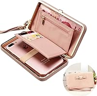 Vista 5 de Cartera larga con lazo para mujer, tarjetero para teléfono, bolsillo de gran capacidad, Rosa (Cherry Blossom Pink), Classic
