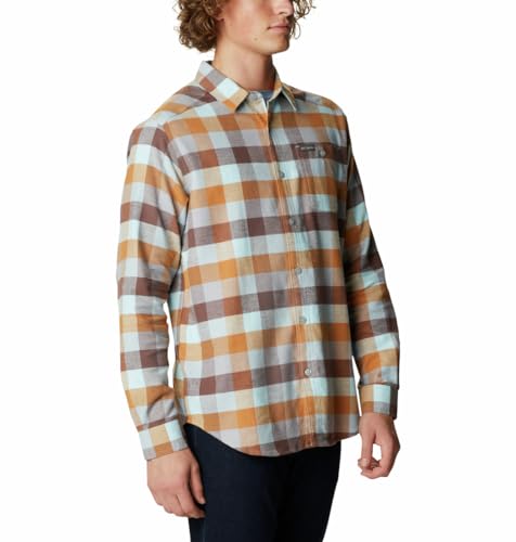 Image of Columbia Mens Cornell Woods Flannel Long Sleeve Shirt, Sky Blue Multi Buffalo Check, M