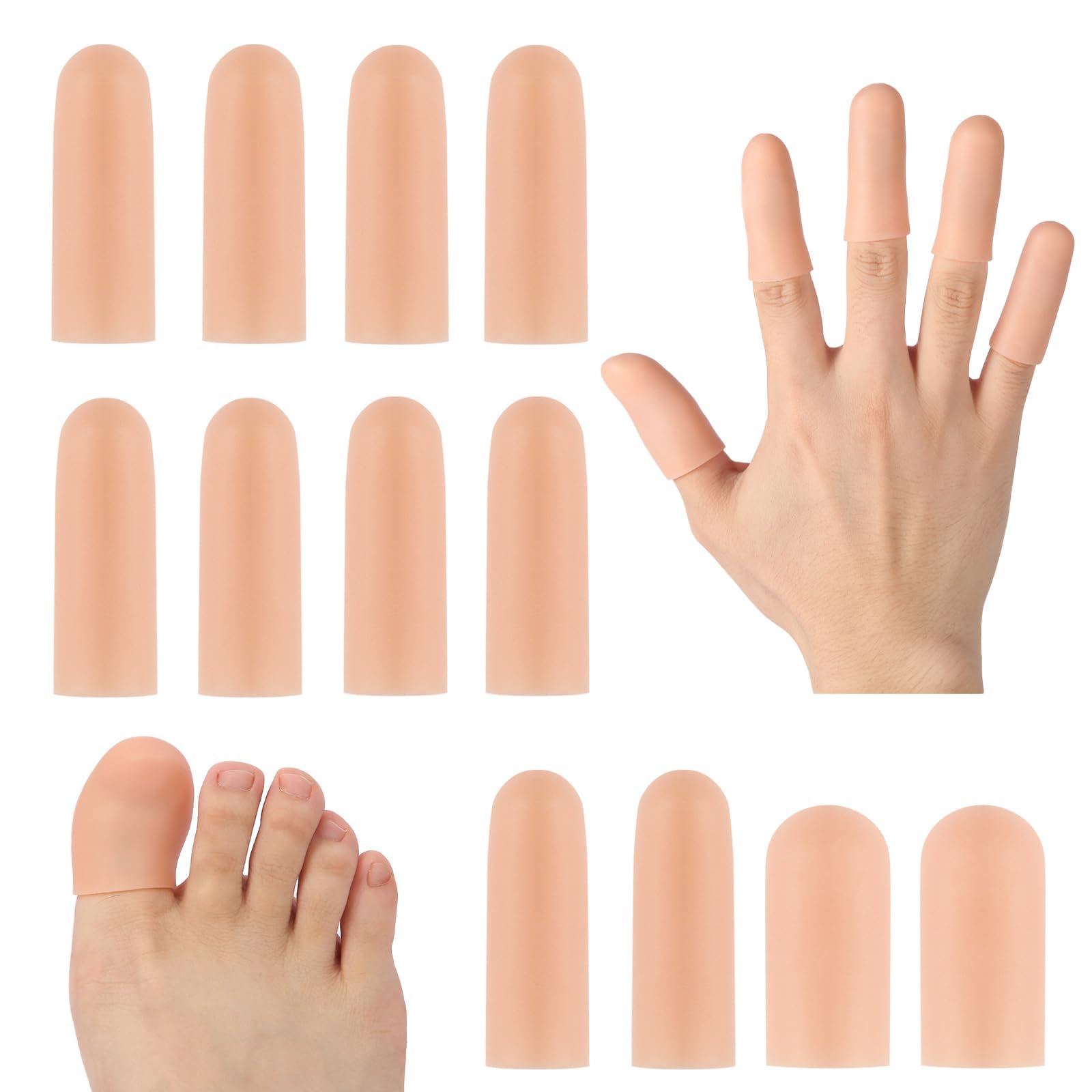 Photo 1 of 12 Pack Gel Toe Caps – Silicone Toe Protectors for Cushioning & Nail Coverage – Reusable Daily Wear for Relief from Missing or Ingrown Toenails, Corns, Blisters or Hammer Toes