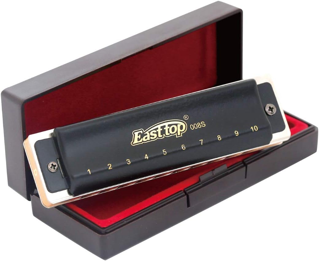East top Advanced Diatonic Harmonica Key of D, 10 Holes Diatonic Blues Harp Mouth Organ Harmonica with Black Cover, Harmonicas For Adults, Professionals and Students