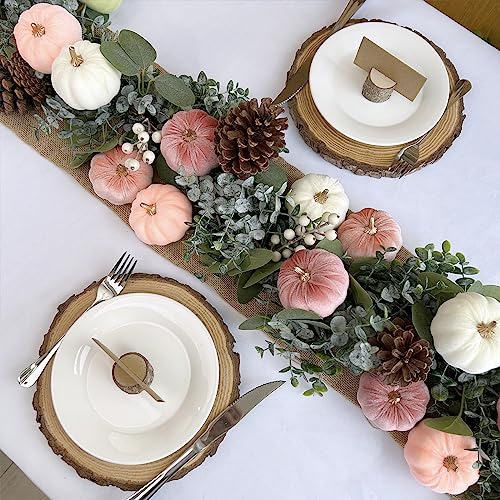 Image of Winlyn 12 Pcs Small Rustic Faux Velvet Pumpkins Decorative Blush Coral Pink Peach Ivory Fabric Foam Pumpkins 3 inch for Fall Wedding Bbay Shower Thanksgiving Halloween Table Centerpiece Decor