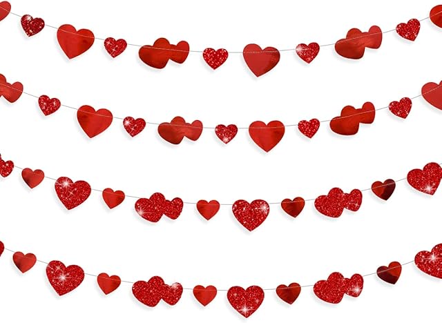 40 Ft Valentines Day Decoration Red Heart Banner Double Sided Paper Heart Garland Hanging Streamer for Wedding Birthday Anniversary Bachelorette Engagement Bridal Shower Baby Shower Hen Party Decor