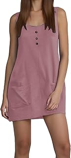 Cómodo vestido de lino para mujer de talla grande con prácticos bolsillos para mujeres conscientes del estilo