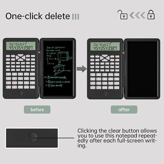 Scientific Calculator with Writing Tablet, Protable Foldable Calculator Notepad 2 in 1 LCD Science Calculator Notepad Professional Financial Calculator for Office Home School Colleage(Black)