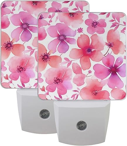 Miniatura 7 de Acuarela rosa flor luz nocturna enchufe en la pared decorativo auto sensor de atardecer a amanecer lámpara de noche LED 2 unidades 3 x 4.5 x 1.4