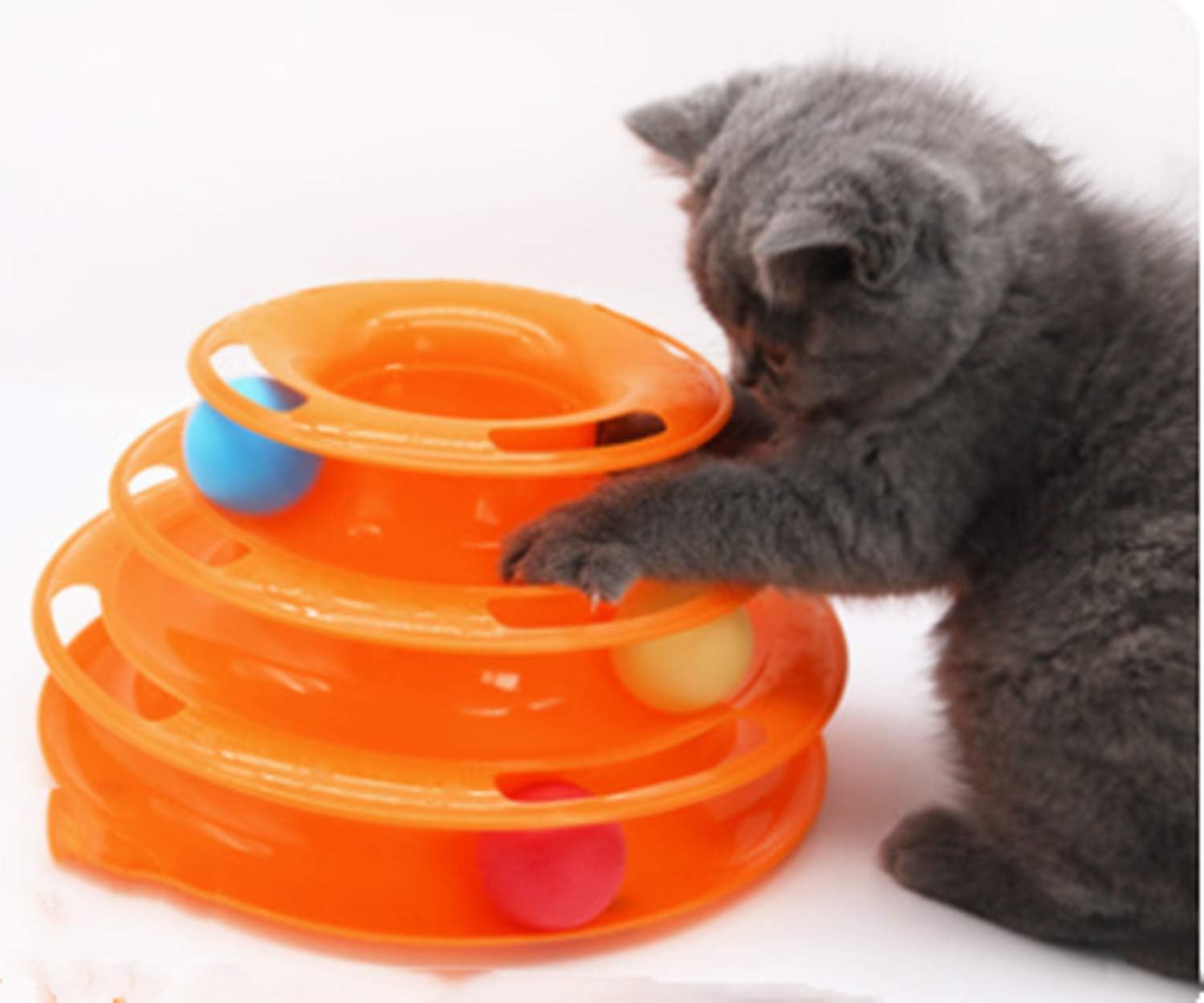 Cat Toy ,Three Layer Ball cat Turntable ,Cat Interactive Puzzle Track Toys (Orange)