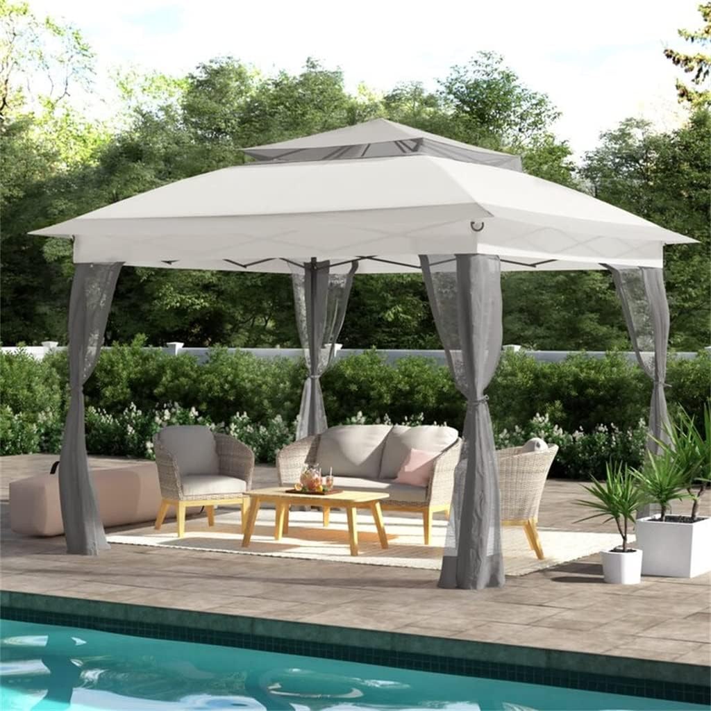 10.8' X 10.8' Outdoor Pops Up Gazebo Party Party Pergola with Sheer Mesh Panel Curtains