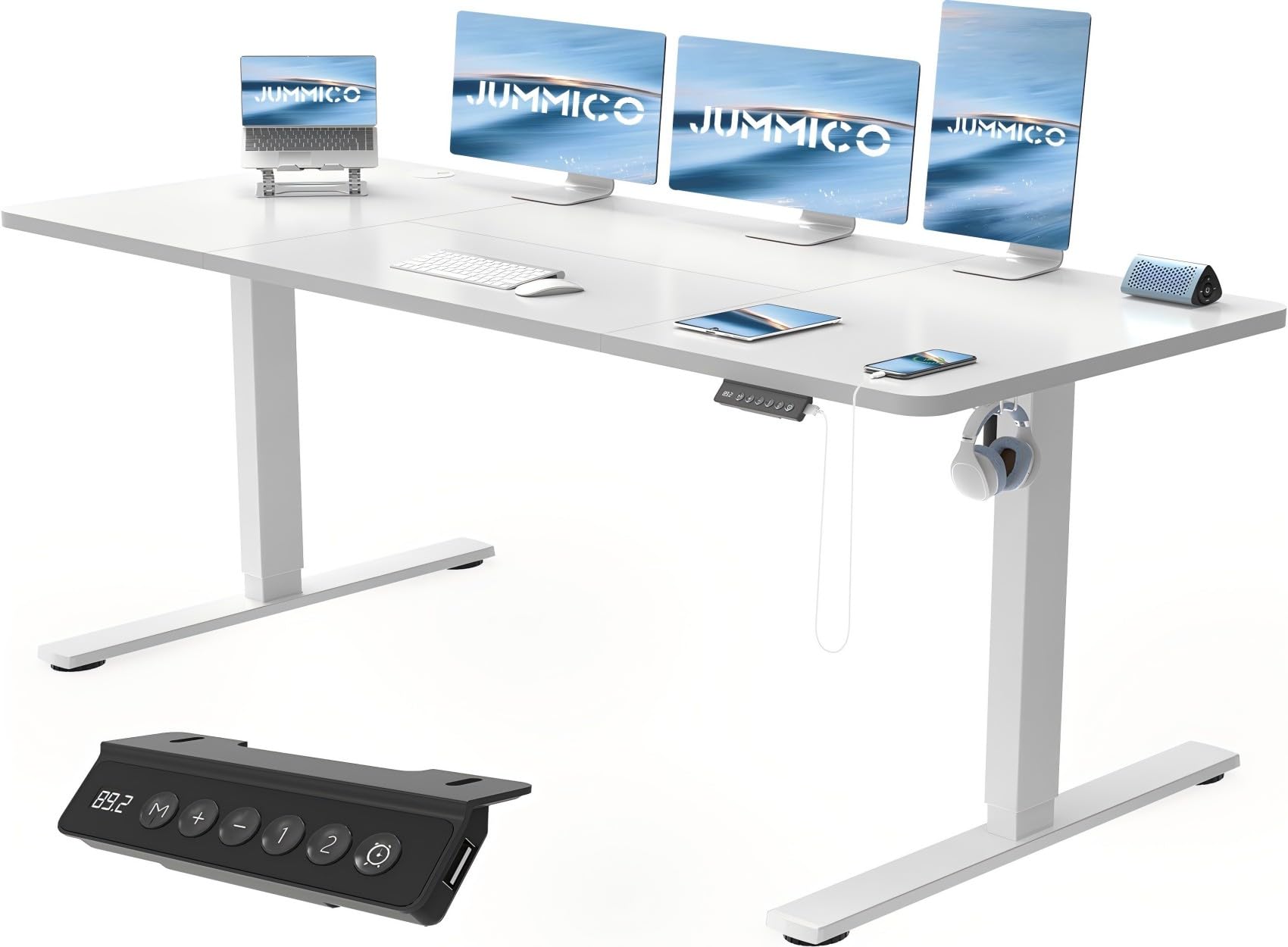 JUMMICO Scrivania Regolabile in Altezza, Scrivania Regolabile Elettrica con Smart Panel da caricatore USB, Scrivania in Piedi con Funzioni di Memoria, Standing Desk 200 x 80 cm, Bianco