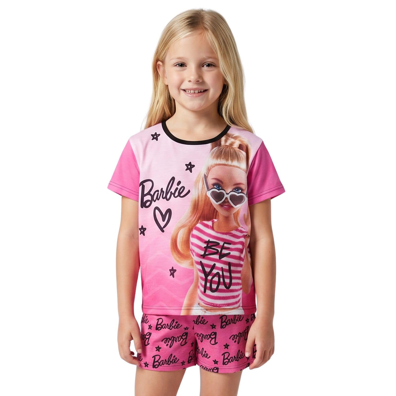 Barbie Girls Pink Pyjamas Short Pj Set, Doll Pyjamas For Ages 3 To 10 Years, Official Merchandise (9-10 Years)