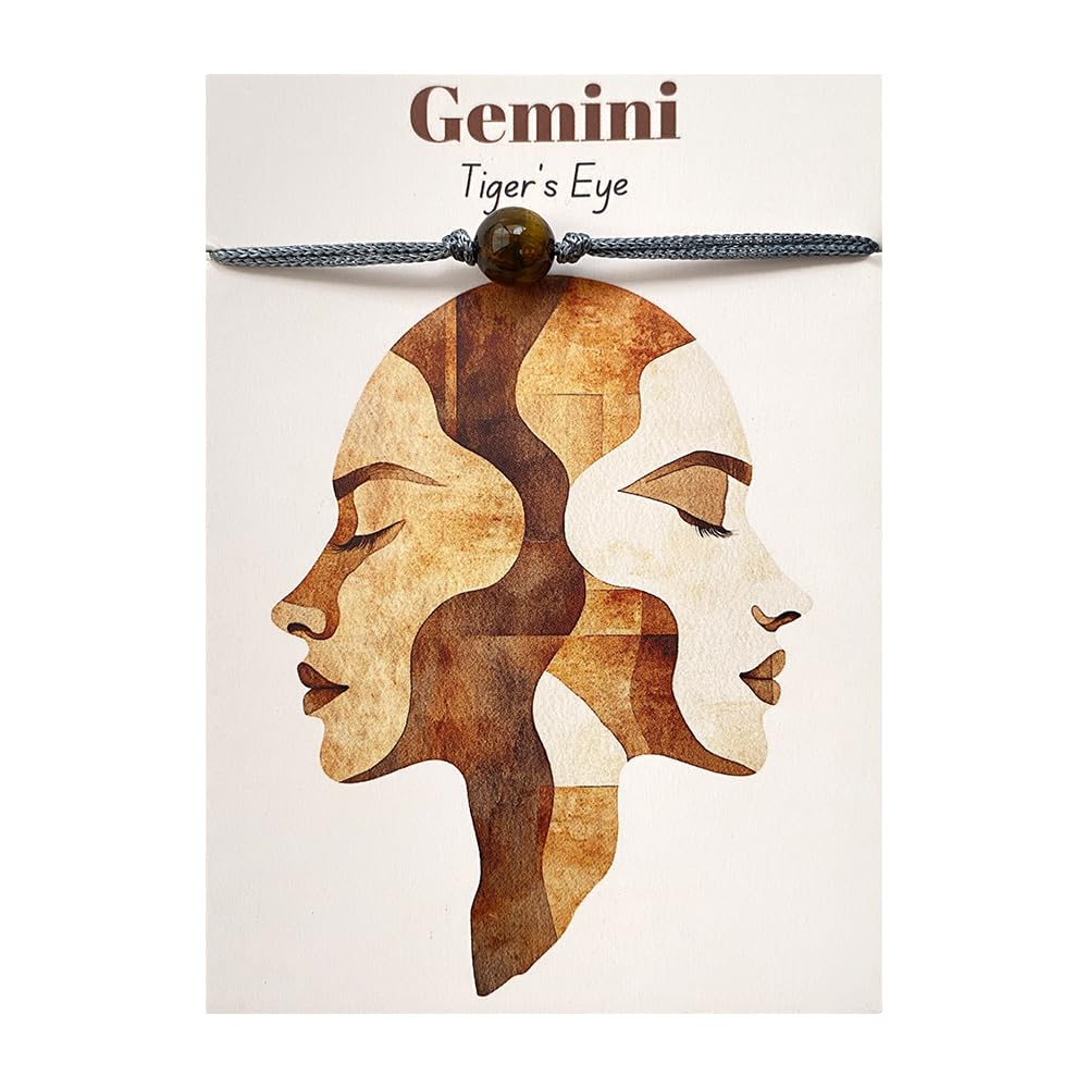 VIE Zodiac Bracelet Gemini | Tiger's Eye Crystal Healing Stone Wristlet with Star Sign Card | Astrology Birthday Gift for Women | Natural Gemstone Bead Bracelet