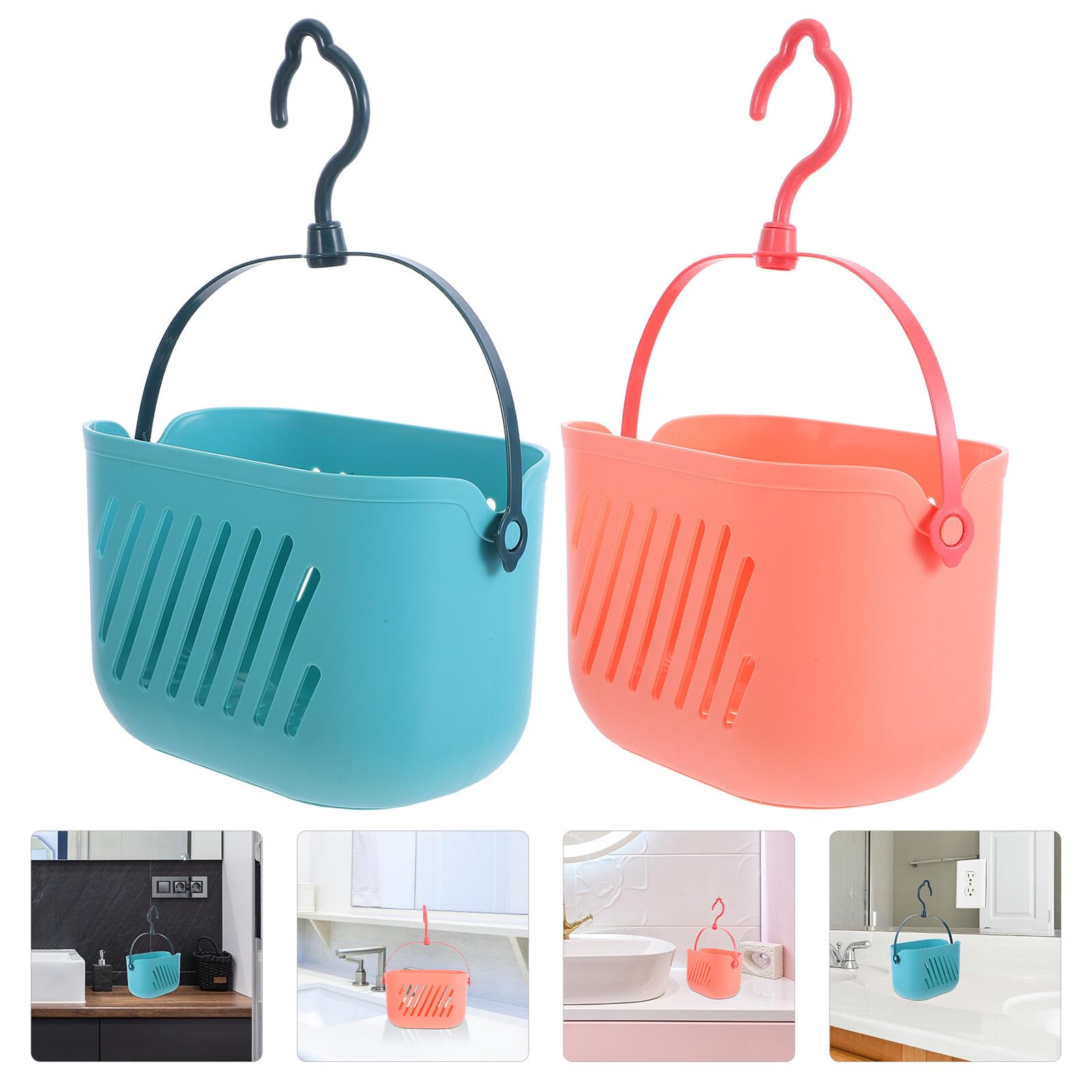 Zerodeko Cesta de Ducha Colgante con Ganchos, 2 Piezas de Plástico | Carga Robusta, Uso Versátil, para Cocina y Dormitorio, Materiales Resistentes, Diseño con Gancho