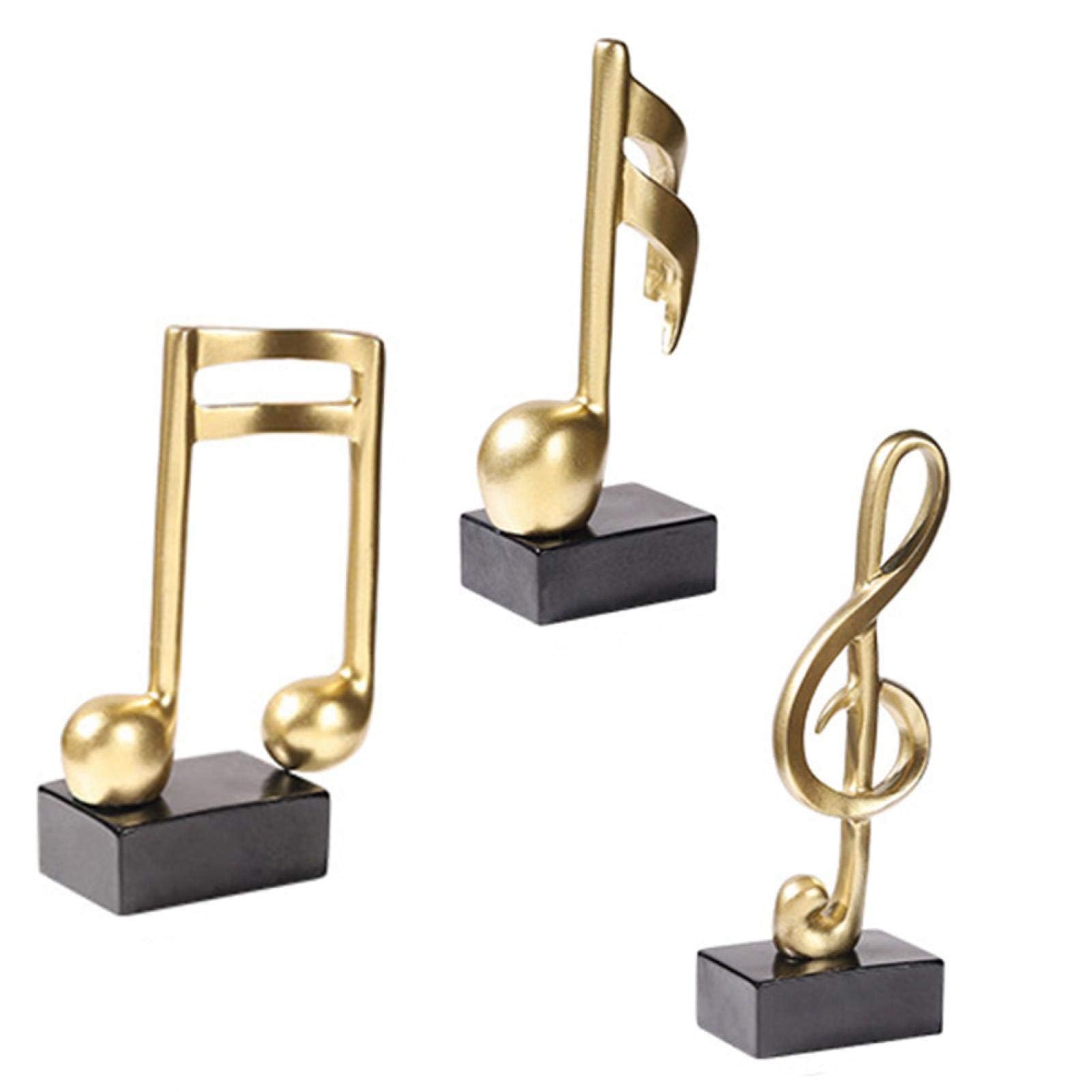Tazweeq 3pcs Music Note Statue - Musical Sculpture Figurine for Home Piano Gifts Souvenirs - Resin Golden Decor With Giftbox