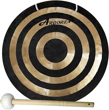 Arborea Sun Wind Gong with Gong Mallet Hanging String Beautiful and Calming Sound 14"hand Gong for Sound Healing Meditation Gong