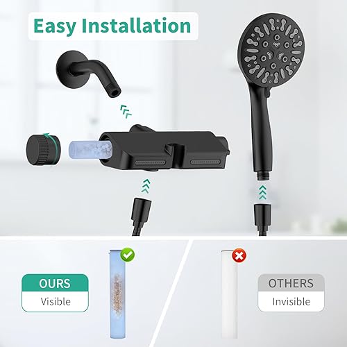 Miniatura 6 de Cabezal de ducha filtrado con combo de mano, cabezal de ducha con filtro de agua dura con 9 modos de ducha, cabezales de ducha dobles de alta