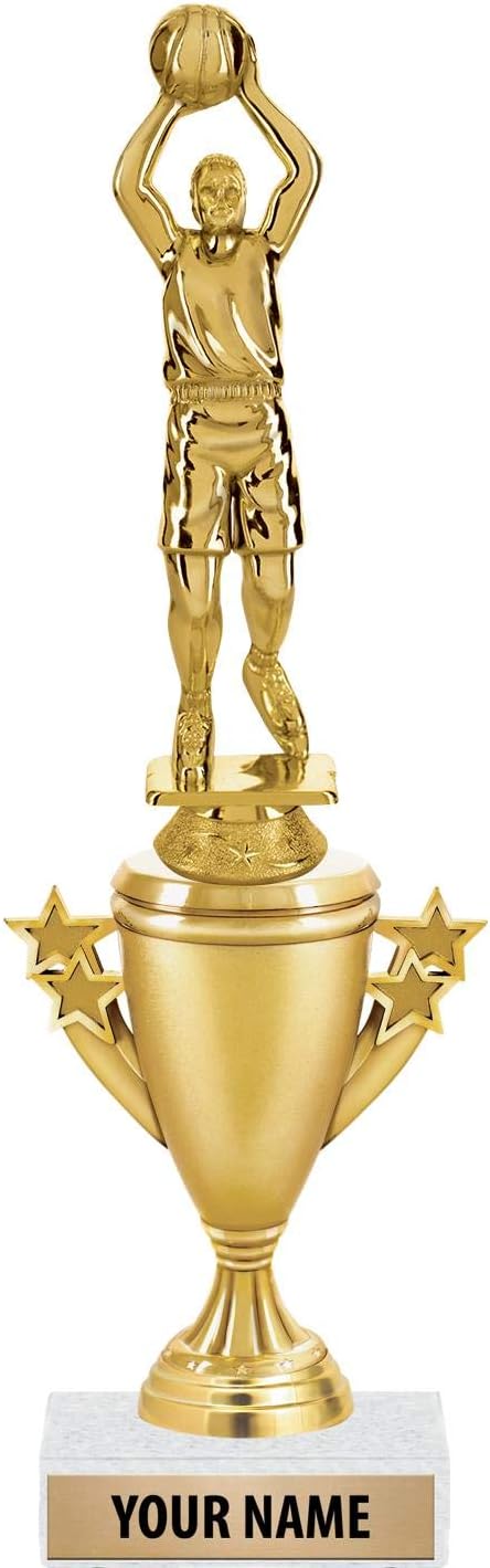 Youth Basketball Trophies - Gold - Youth Basketball Trophy Award - Custom Engraving On White Marble Base