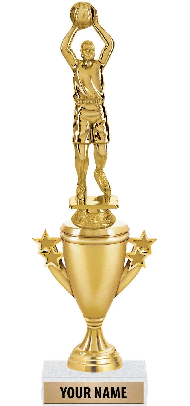 Youth Basketball Trophies - Gold - Youth Basketball Trophy Award - Custom Engraving On White Marble Base