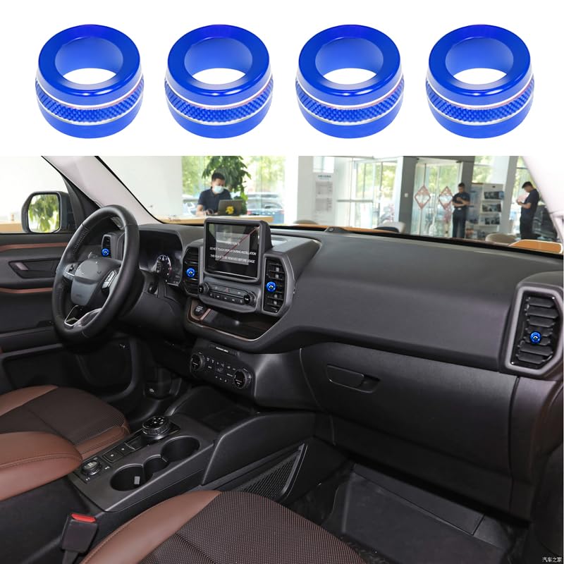 BORUIEN for Ford Bronco Sport 2021-2025 Air Conditioner Dash Vent Switch Knob Cover Decor Trim 4PCS Aluminum Alloy (Don't for Bronco) (Blue)