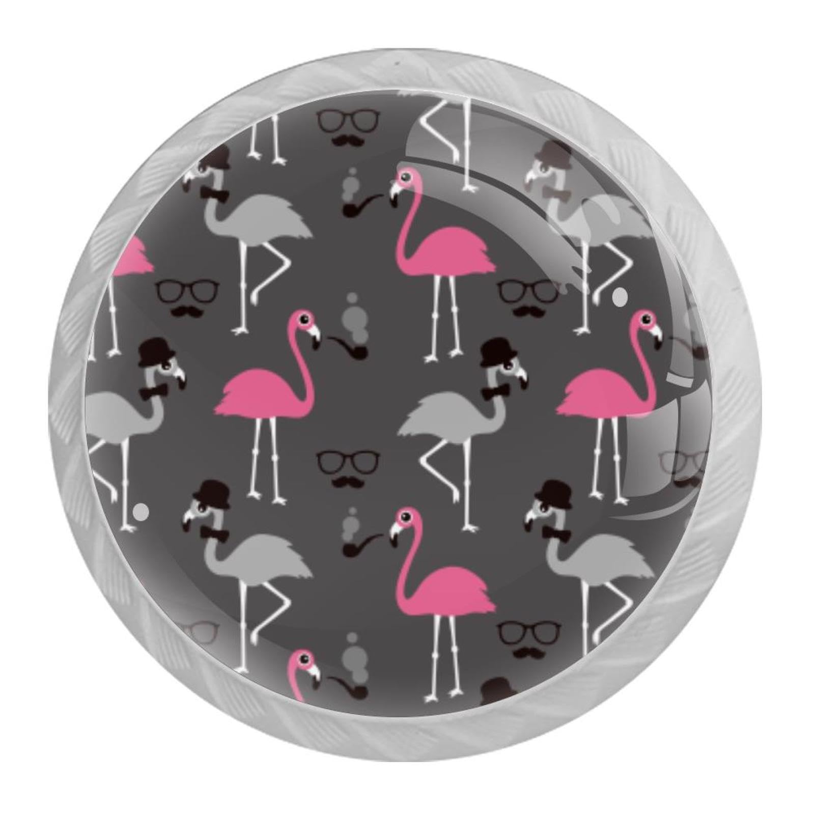 Tqmspg 4 Pieces Drawer Pulls Flamingos Pattern Door Knobs Dresser Handles for Kitchen Wardrobe Cupboard Hardware Furniture