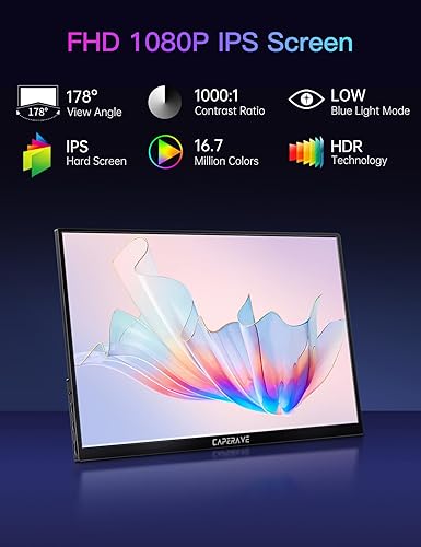 Miniatura 7 de CAPERAVE Monitor portátil para laptop, monitor de viaje FHD de 15.6 pulgadas 1080P con soporte y altavoz, segundo monitor USB C HDMI, pantalla