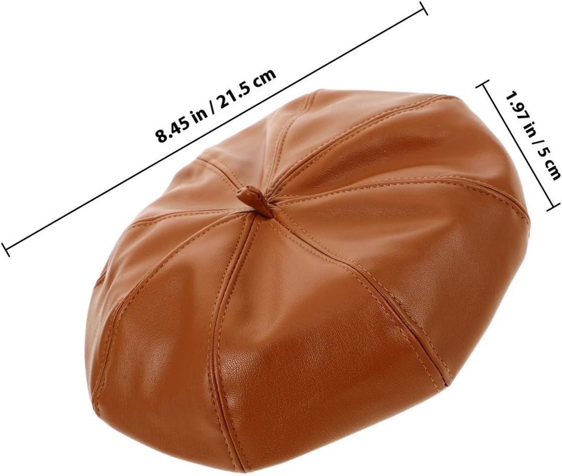 Totority Adorable Beret Hat and Decorative Design Pu Leather Material with Comfortable Fit Stylish Autumn Winter Fashion Accessory for Boys for Outdoor Travel and Party Cosplay Chocolate
