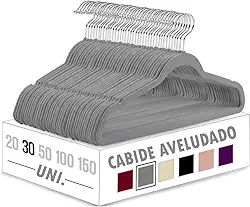 Kit 30 Cabides Veludo Slim Ultra Fino Antideslizante Com Gancho Rotativo 360°
