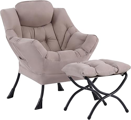Miniatura 31 de Welnow - Silla perezosa con otomana, moderna silla de descanso con reposabrazos y bolsillo lateral, sillón de sofá tapizado de ocio, sillón de Gris