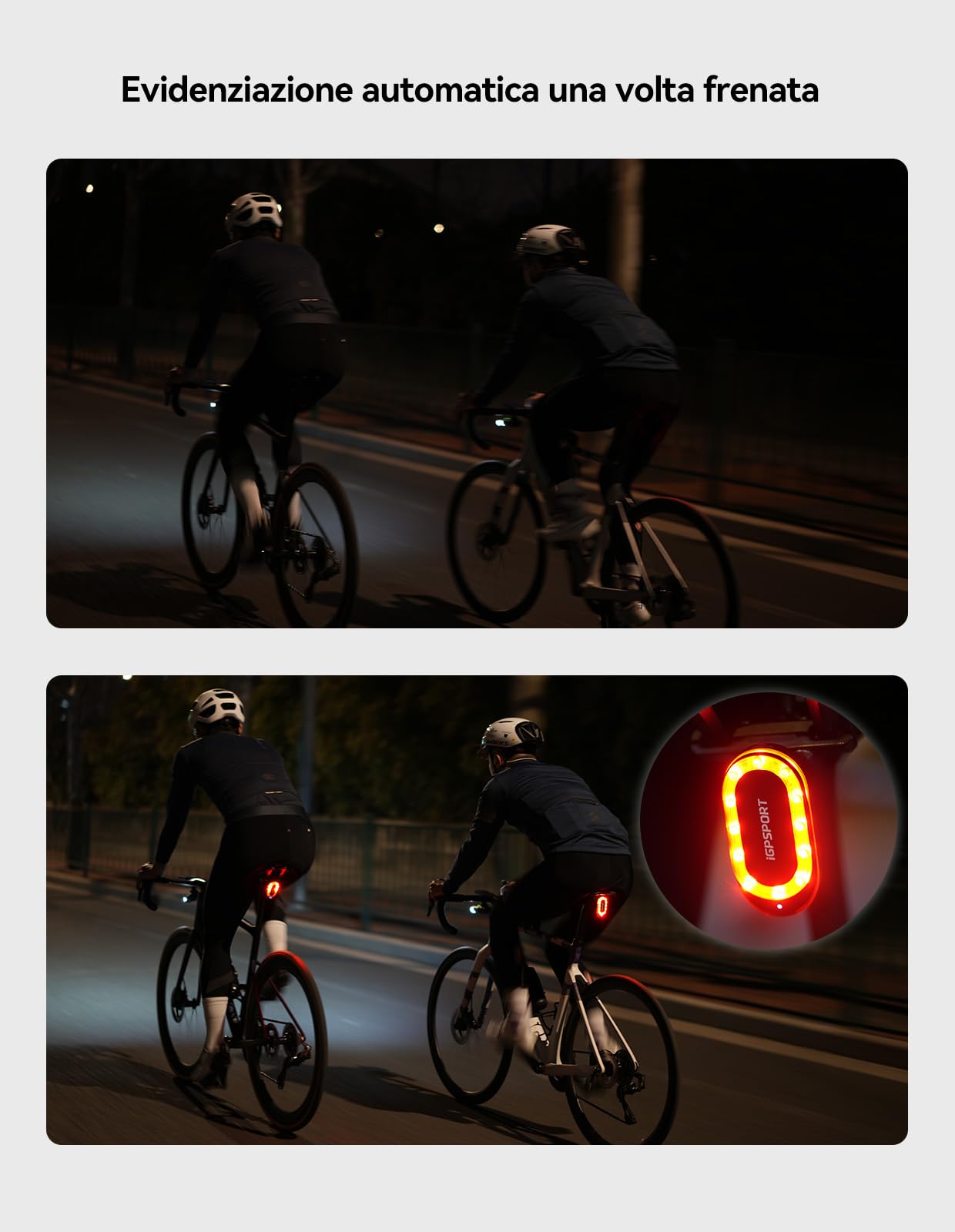 iGPSPORT SRmini Rear Light Bike Radar, 20 ore Battery Distance Vision 1.6 km Brake Detection Auto On/Off Function, MAX 65 lumen, Ant+, Bluetooth 5.0, IPX7