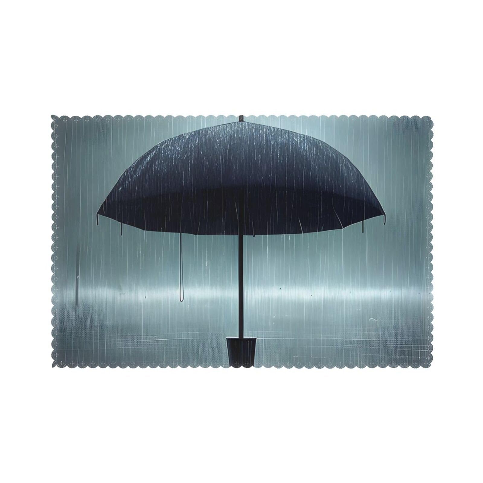 Black umbrella in the rain Placemat set of 6, oil-proof and insulated dining table placemats, washable and wipeable.