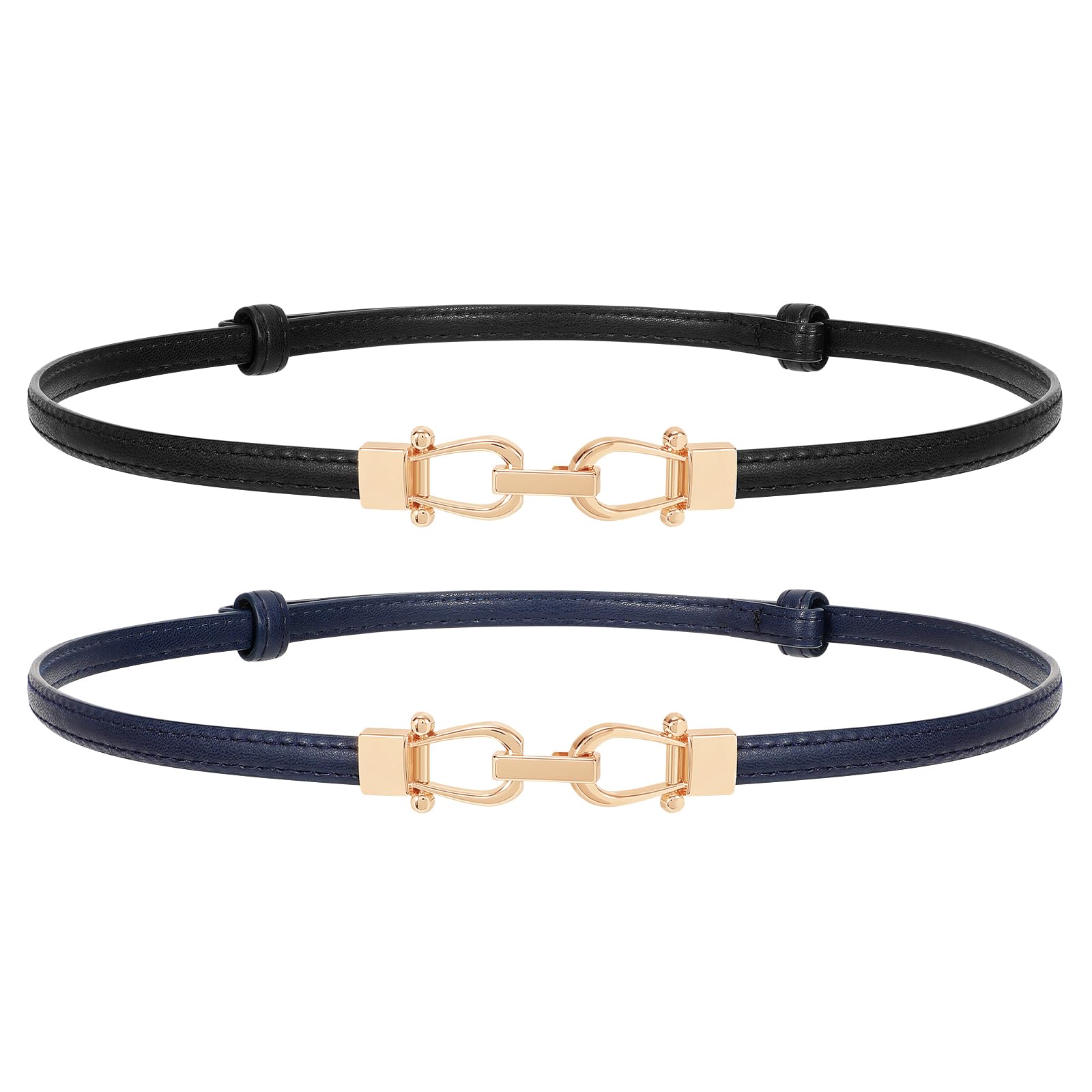 JASGOOD Leather Skinny Belts for Women Plus Size Ladies Thin Waist Belts Adjustable for Jeans Pants Dresses with Gold Buckle