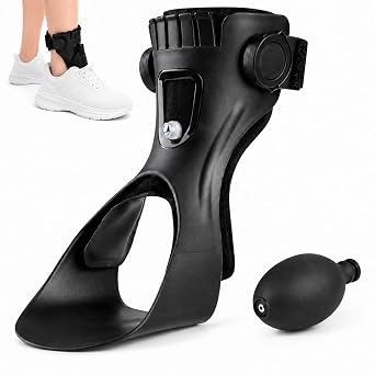 AFO Drop Foot Brace,Upgraded Ankle Foot Orthosis Support for Hemiplegia Stroke With Inflatable Airbag Lining,Varus Correction,Improves Walking Gait Shoes Foot Stabilizer Men/Women Black-Right-S
