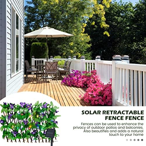 Expandable Fence Privacy Screen 30x180CM Expanding Trellis Fence with Solar Light, Artificial Leaf Fencing Panel Faux Ivy Flower Decorative Privacy Fence Screens for Garden Balcony Patio Backyard