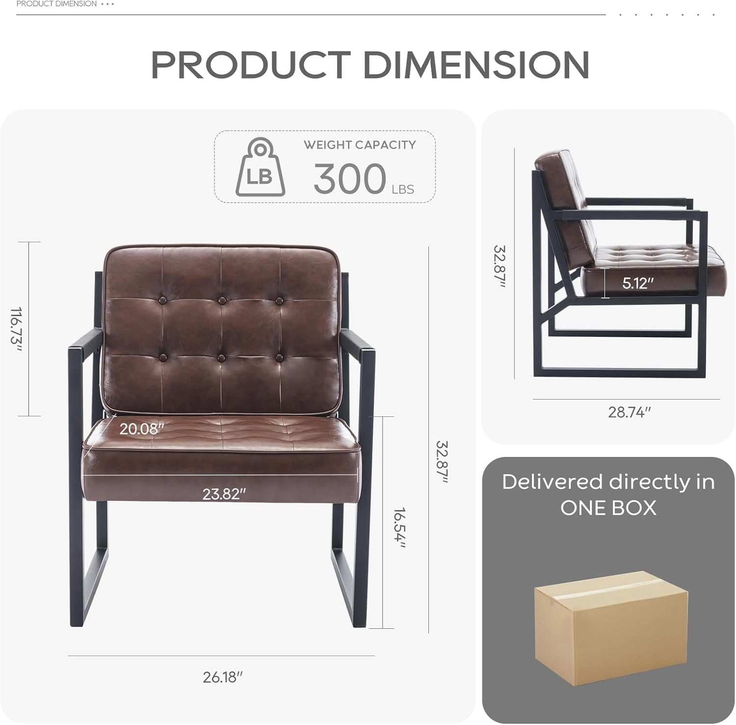 colamy mid century modern accent chair set of 1, comfy living room chair, brown leather accent chair, faux leather reception armchair with metal legs for living room bedroom reception office, brown brown set of 1