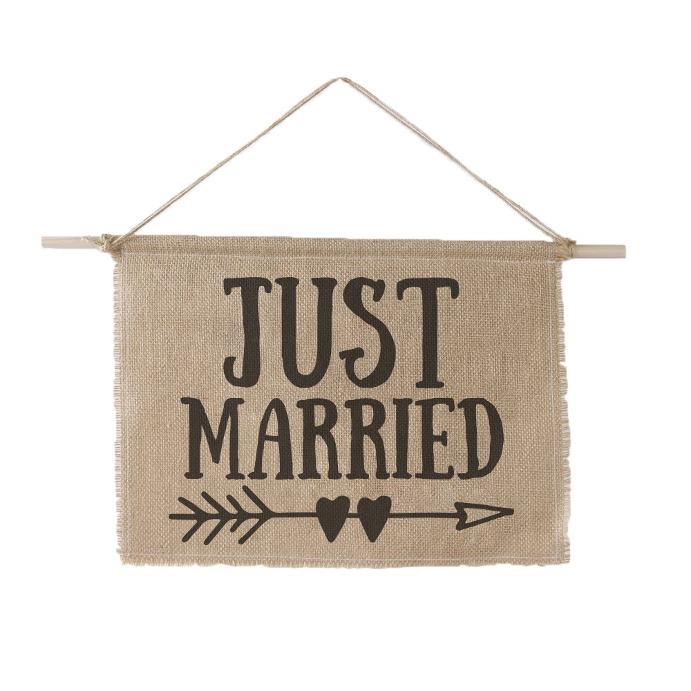 Ivy Lane Design AM1037 Just Married Sign, 11 x 14", Burlap