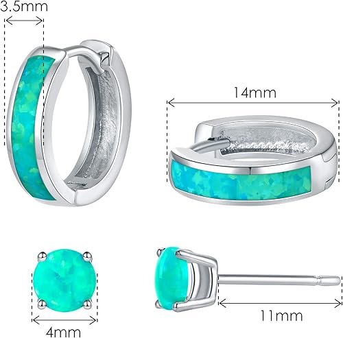 Miniatura 3 de Juego de aros de argolla de ópalo Aros de argollas hipoalergénicos pequeños para mujeres y niñas que tienen orejas sensibles